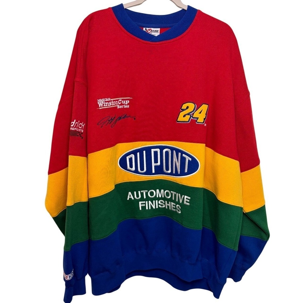 Vintage NASCAR Sweatshirt Jeff Gordon Chase Authentic DuPont Rainbow Mens XXL 2X